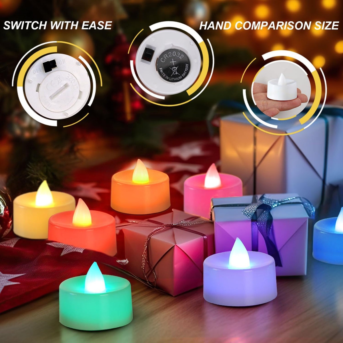 BEICHI 24Pack Color Changing LED Tea Lights,200+ Hours Life,White Body