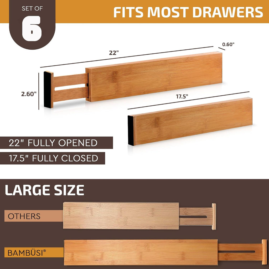 6-Pack Drawer Dividers 2.6-Inch High Dresser Organizer 16 to 22 Inch, White