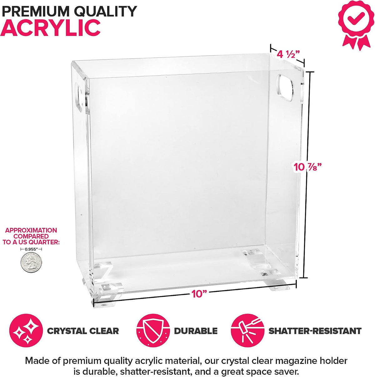 Stock Your Home Acrylic Magazine Holder - Crystal Clear Holder - Shatterproof - Open Top - Space Saver - For Magazines, Publications, Office Desk, Reception, Waiting Room