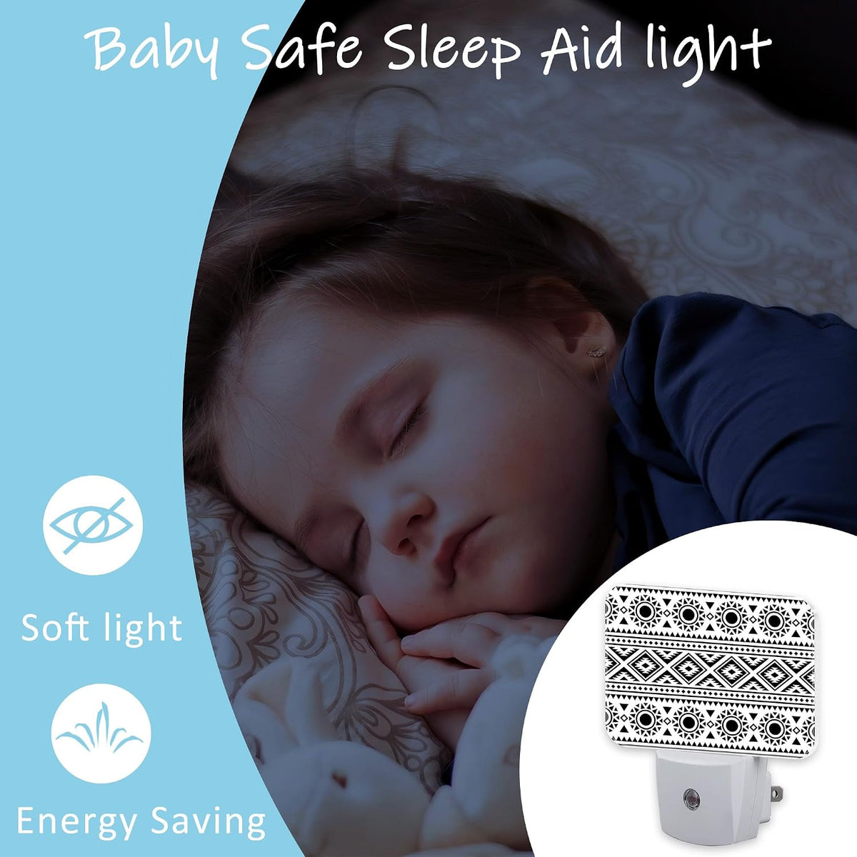 Night Light Traditional Ethnic Texture Plug-in Wall LED Night Lamp with Dusk-to-Dawn Smart Sensor Lamp for Adult Bedroom Living Room Hallway Kitchen