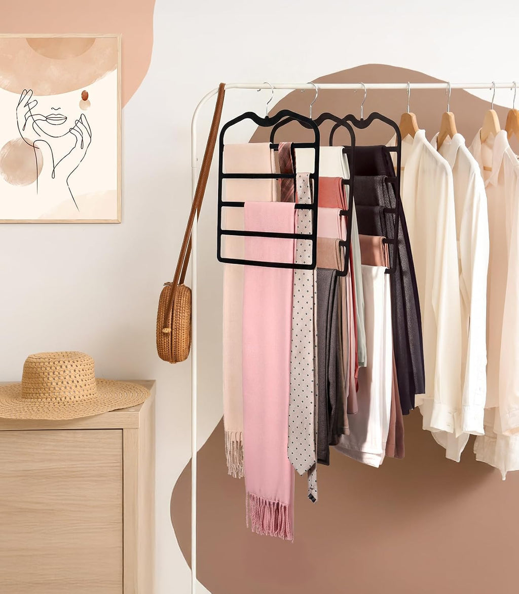 Pants Hangers Space Saving,5 Pack 5 Tier Velvet Short Neck Pants Hangers