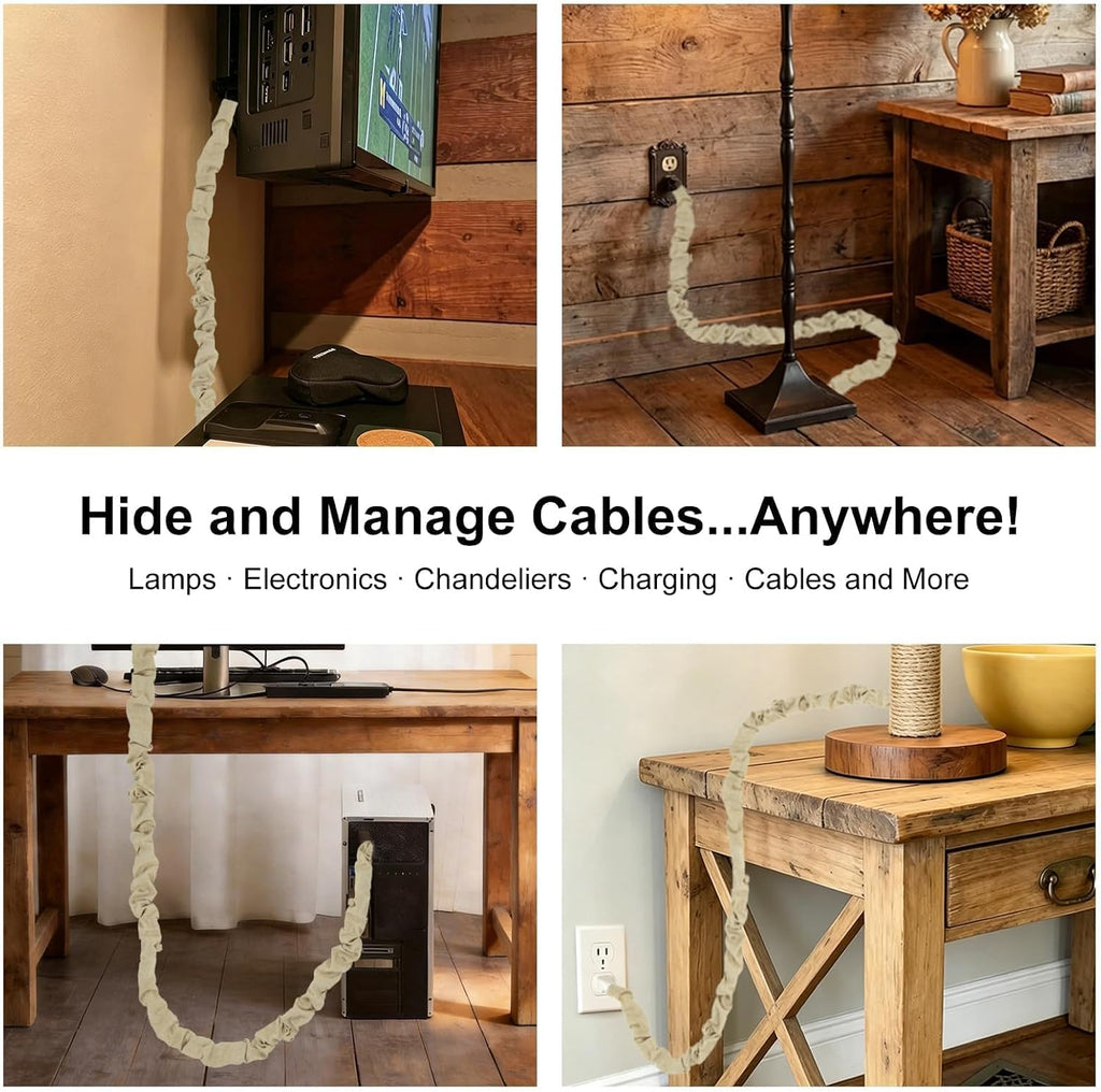 Beige Linen Fabric Cord Cover, Electrical Cord Cover and Chandelier Chain Cover, 1 Pack 70.8 in with Button Snap Closure