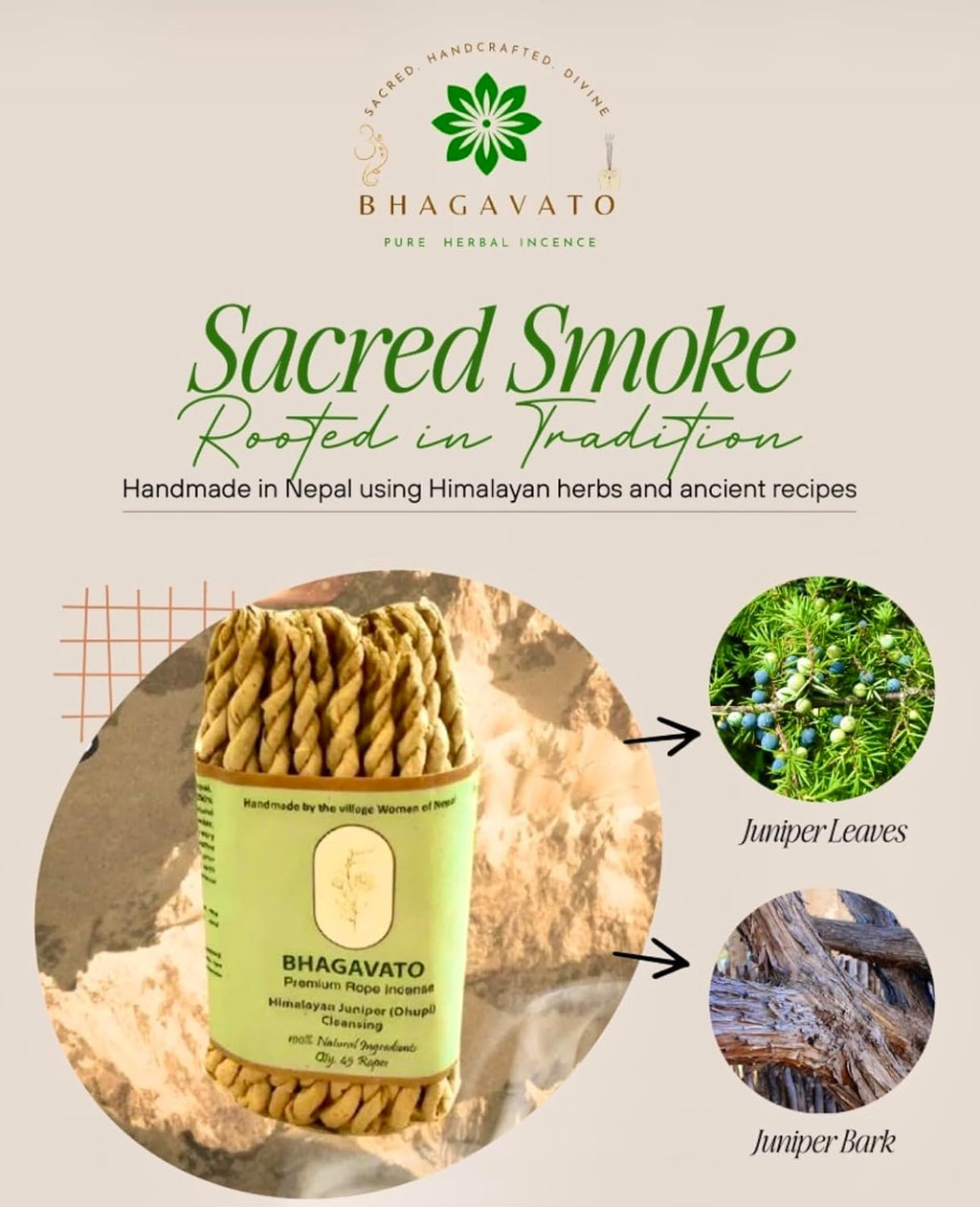 Handmade Himalayan Rope Incense,Eco-Friendly, Aromatic Ambiance, Healing, Purification, Made from Pure Himalayan Herbs (Natural Juniper (Dhupi))