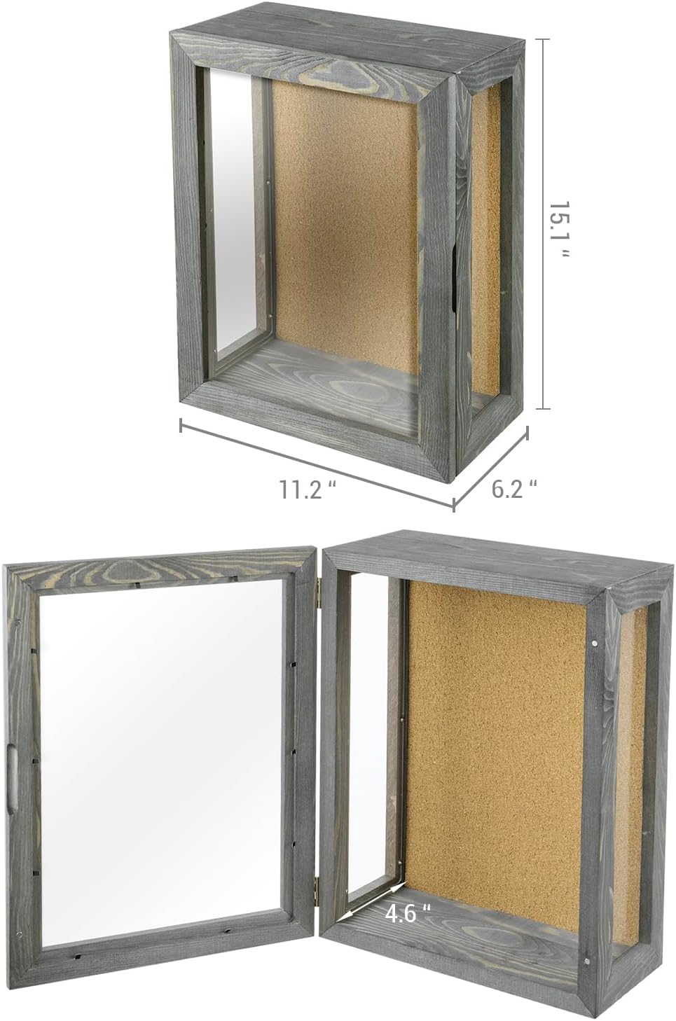 MyGift 11x15 Deep Shadow Box Frame, Display Case Wall Mount for Picture, Heirloom, Home Office Décor, Wedding & Military Memorabilia Display, Solid Wood, Clear Acrylic, Magnetic Lock, Grey