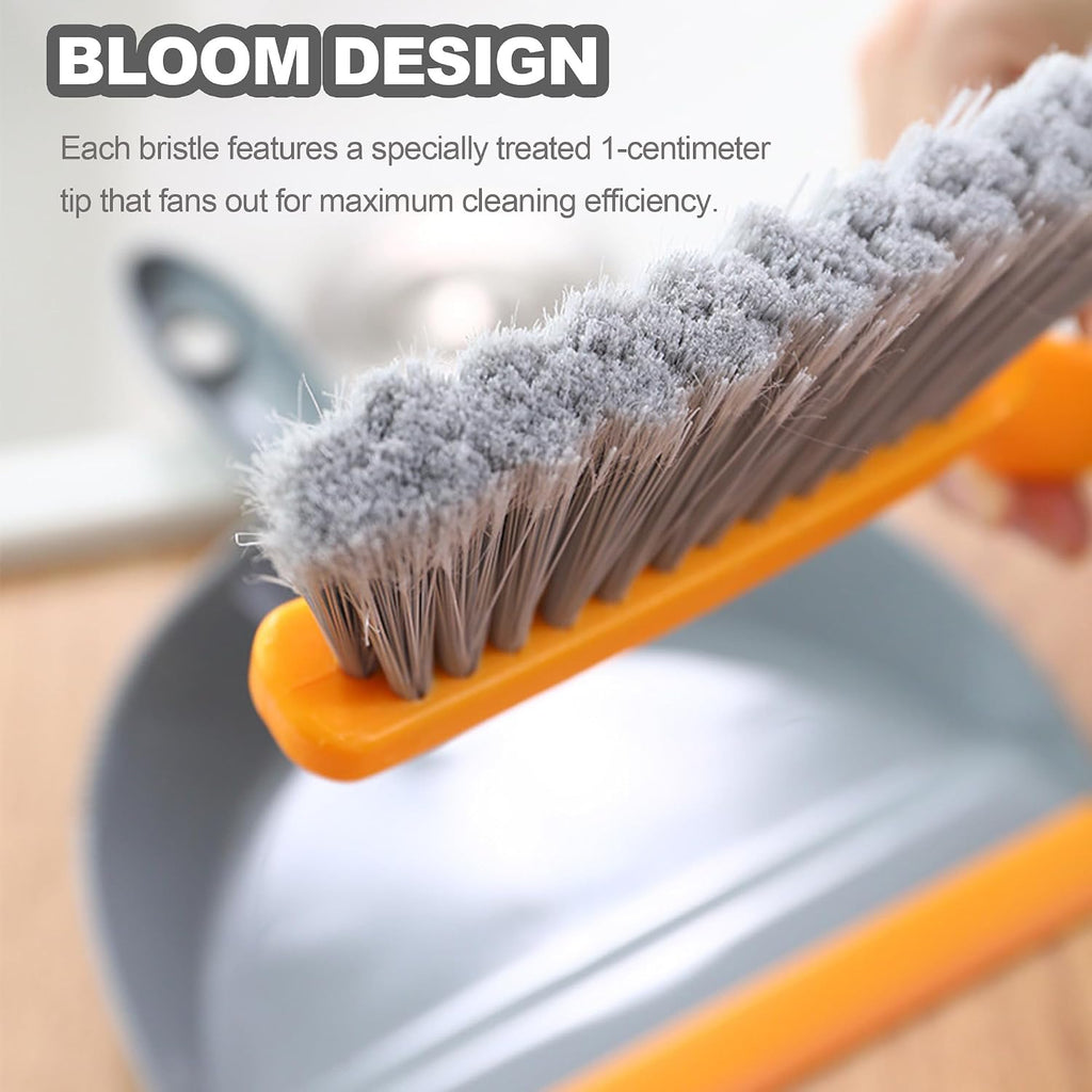 Mini Broom with Dustpan Combo Set Small Dust pan and Brush Set Quick Cleanup Debris Dust for Floor Countertop Worktop Desk Pet Cage (Grey+Orange)