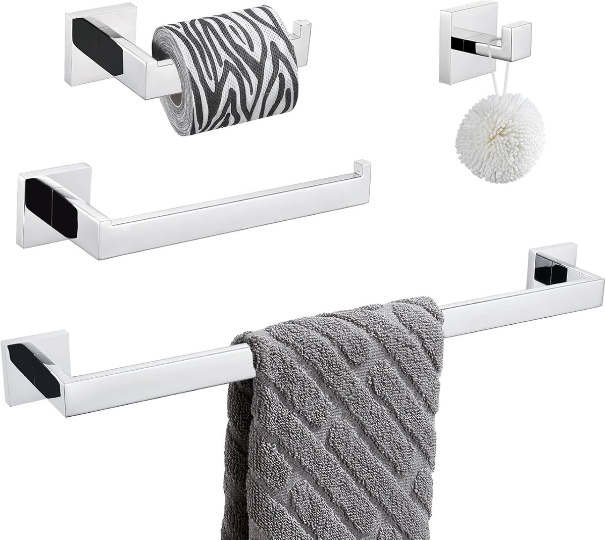 Angle Simple Bathroom Hardware Set 4-Piece, Polished Chrome