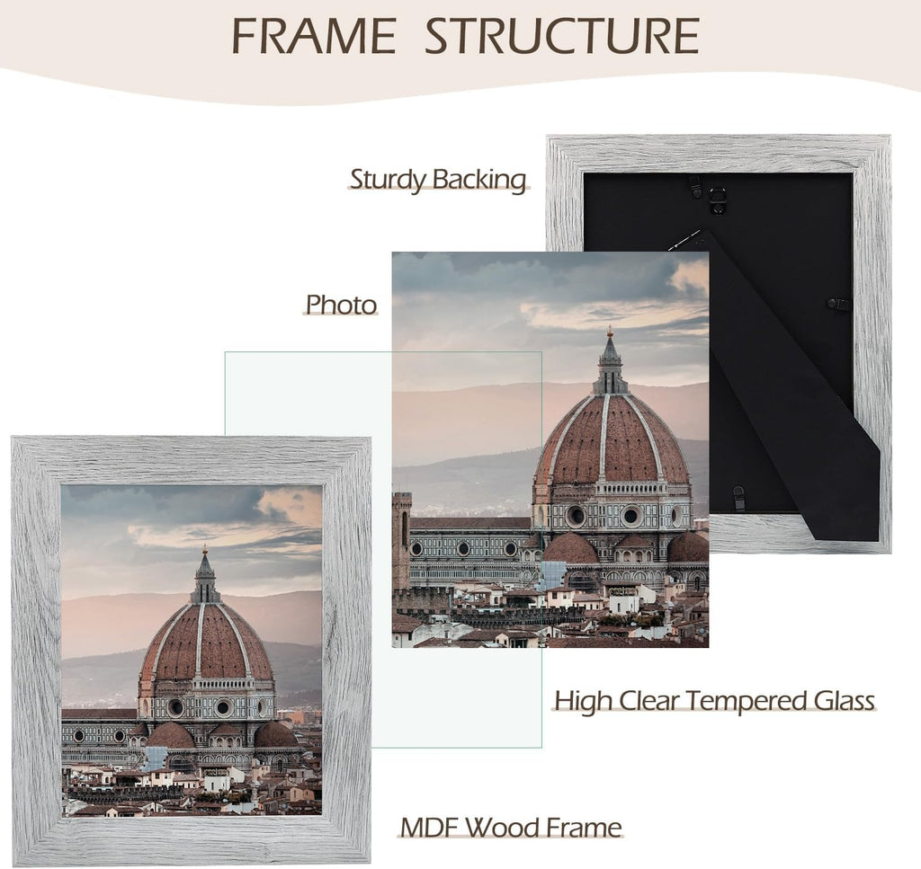 2 Pack 8x10 Picture Frames in Grey, Real Glass, Wall&Tabletop Display