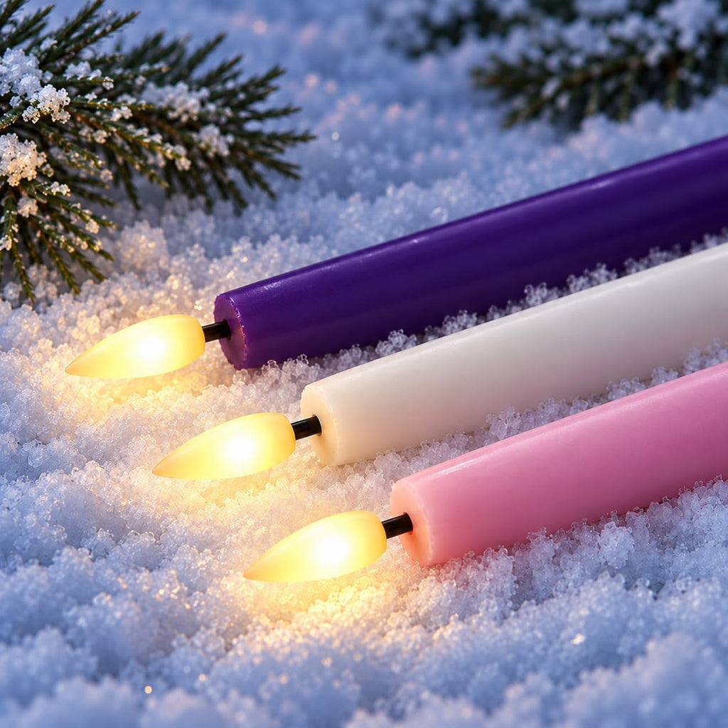 Flameless Advent Candles, Christmas Taper Candles Church Christian Decor