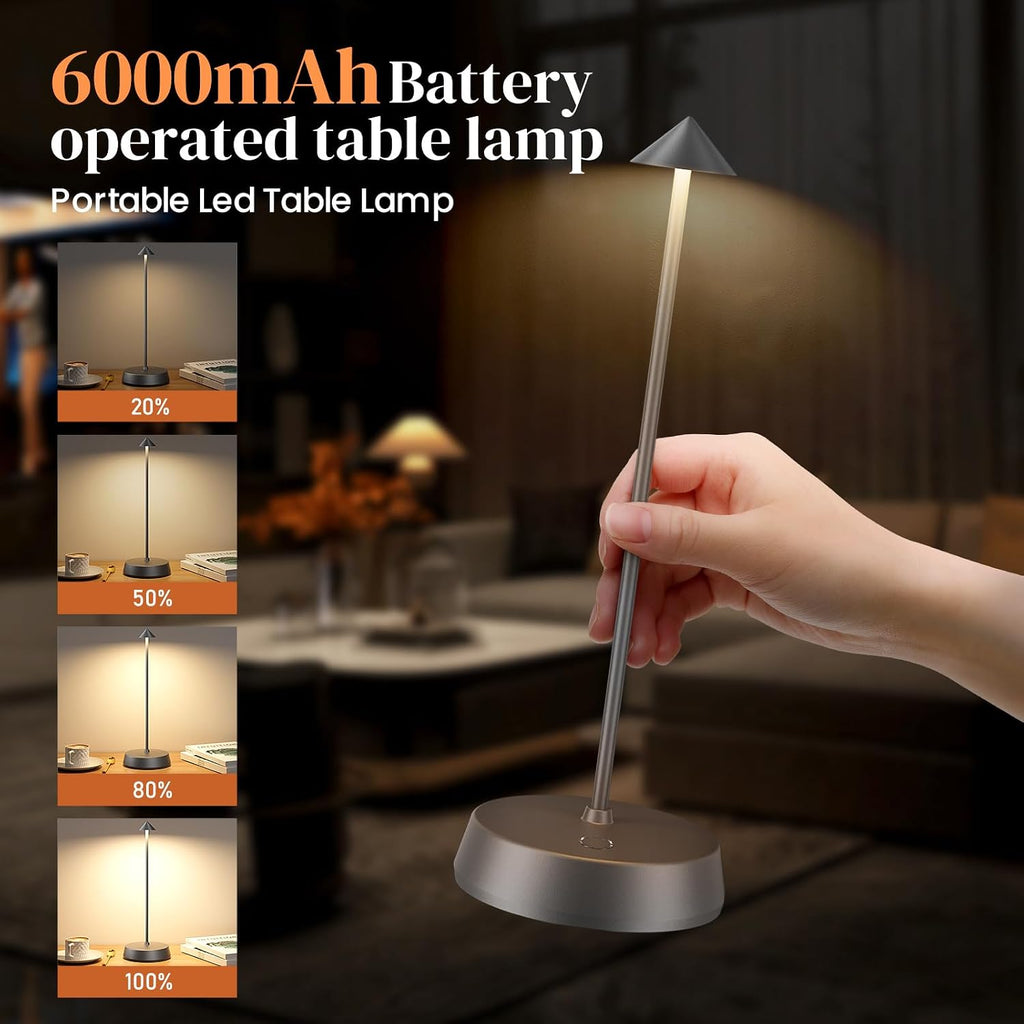 Rechargeable Cordless Small Table Lamp,6000mAh Battery Operated,LED Touch Dimmable Modern TableTop,Portable Outdoor Bedside Night Light for Restaurant/Dining/Bedroom/Living Room/Coffee(Grey-2PC)