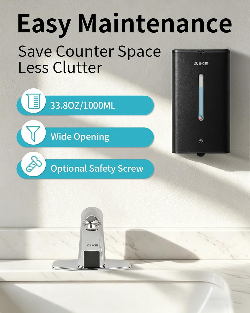 AIKE Automatic Foam Soap Dispenser 33.8oz for Bathroom,Matteblack AK1207FA