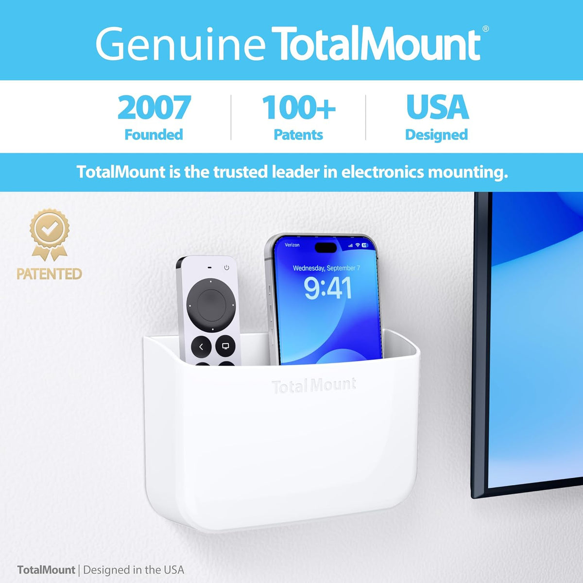 TotalMount Drop-Free Remote Holders – Removable Adhesive – White (2 Pack)