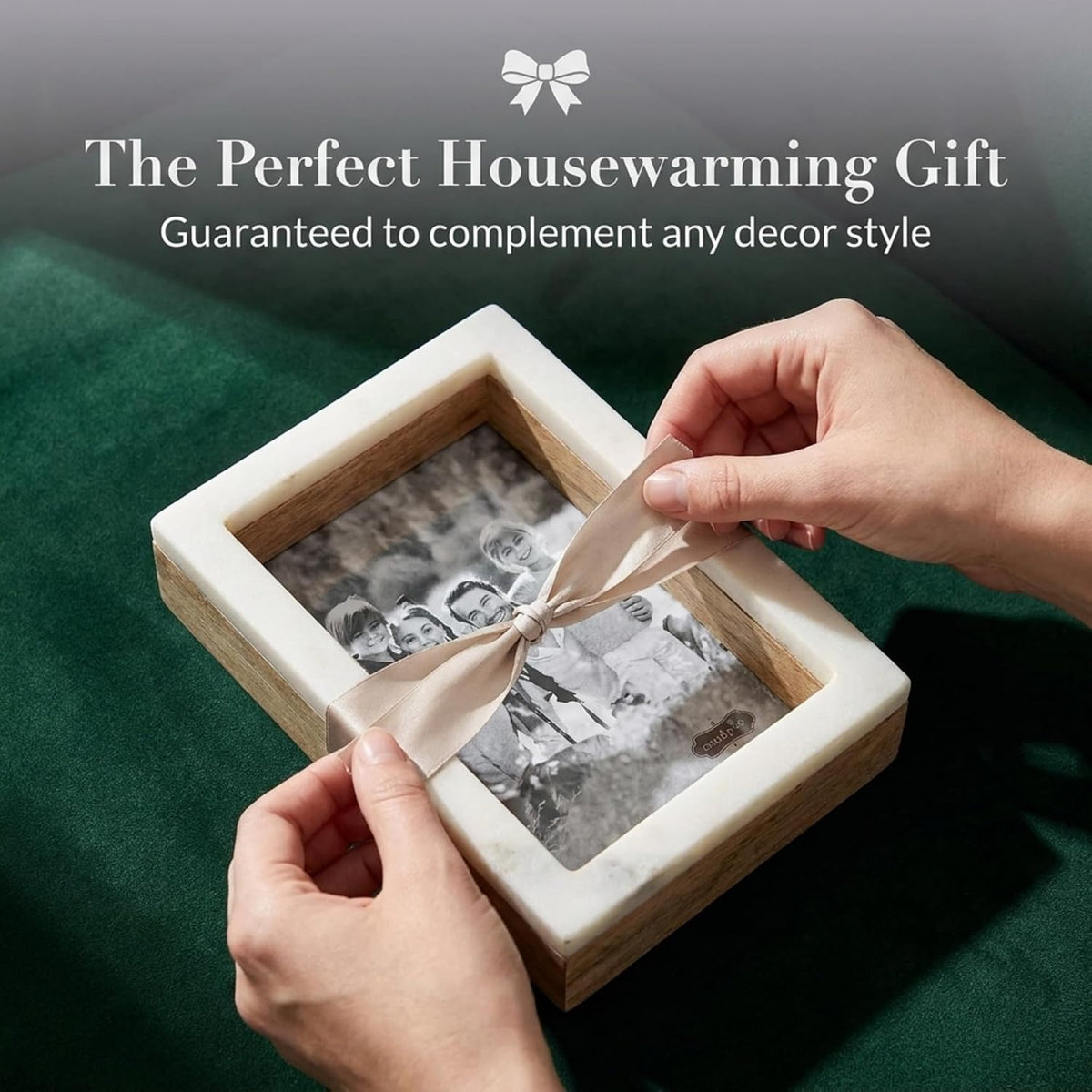 Mud Pie Marble Picture Frame for 5 x 7 Photo, Wood Shadow Box Block Frame