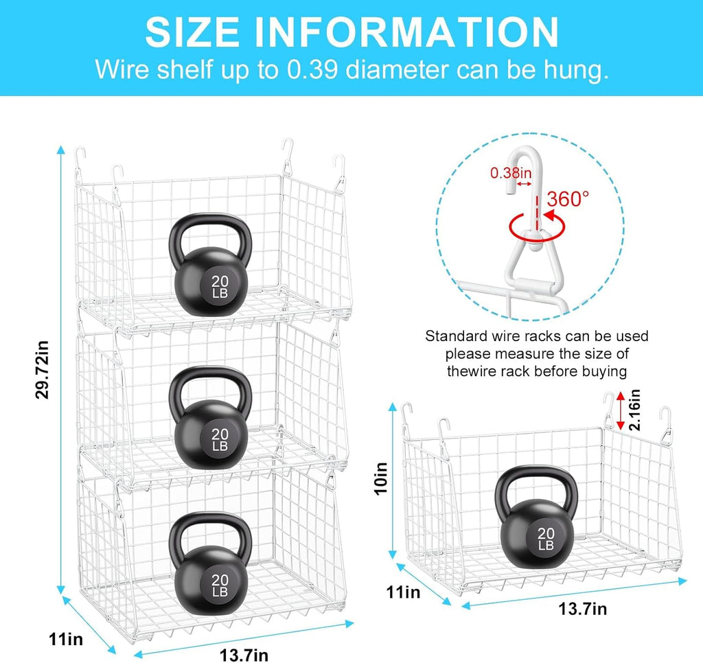 3-Pack Under Shelf Hanging Baskets Space-Saving Pantry Shelf Organizer