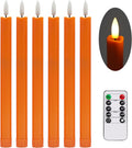 Stmarry Flameless Orange Taper Candles with Remote - 10 Inch LED Candlesticks Flickering, Realistic 3D Flame with Wick, Warm White Light, Thanksgiving Fall Autumn Decor for Home, Timer - Set of 6