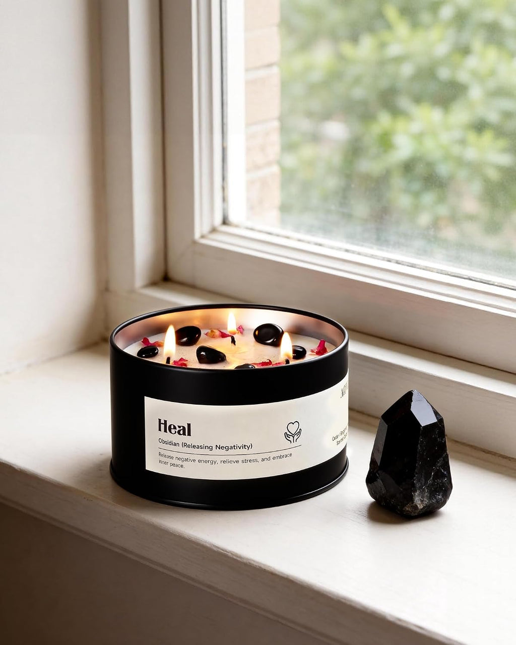 AOOVOO Obsidian Crystal Candle - 12oz Heal Candle for Releasing Negativity