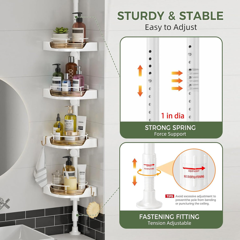 360°Rotating Corner Shower Caddy Organizer Tension Pole,Gold