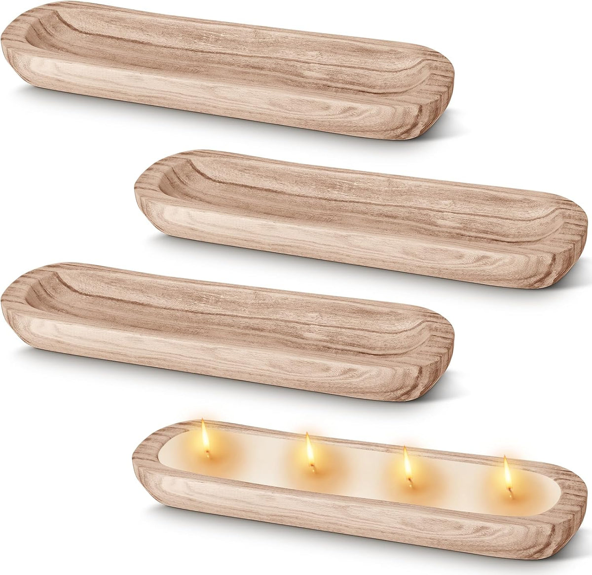 FoldTier 4 Pcs Wooden Dough Bowl Bulk, Natural, 20'' X 6'' X 2'', Classic