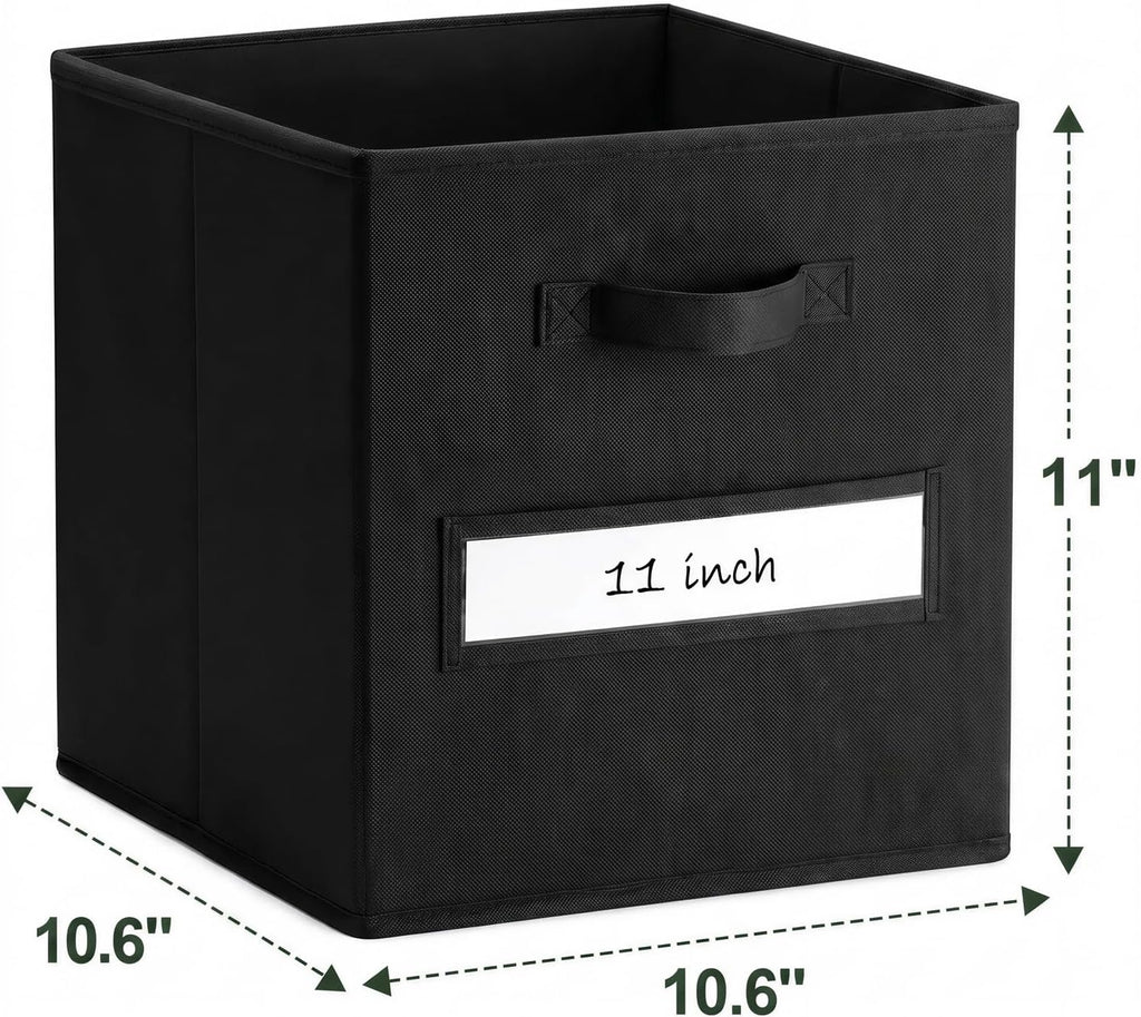 Storage Bins,11" Cube Storage Bin with Labels,10pcs,Black