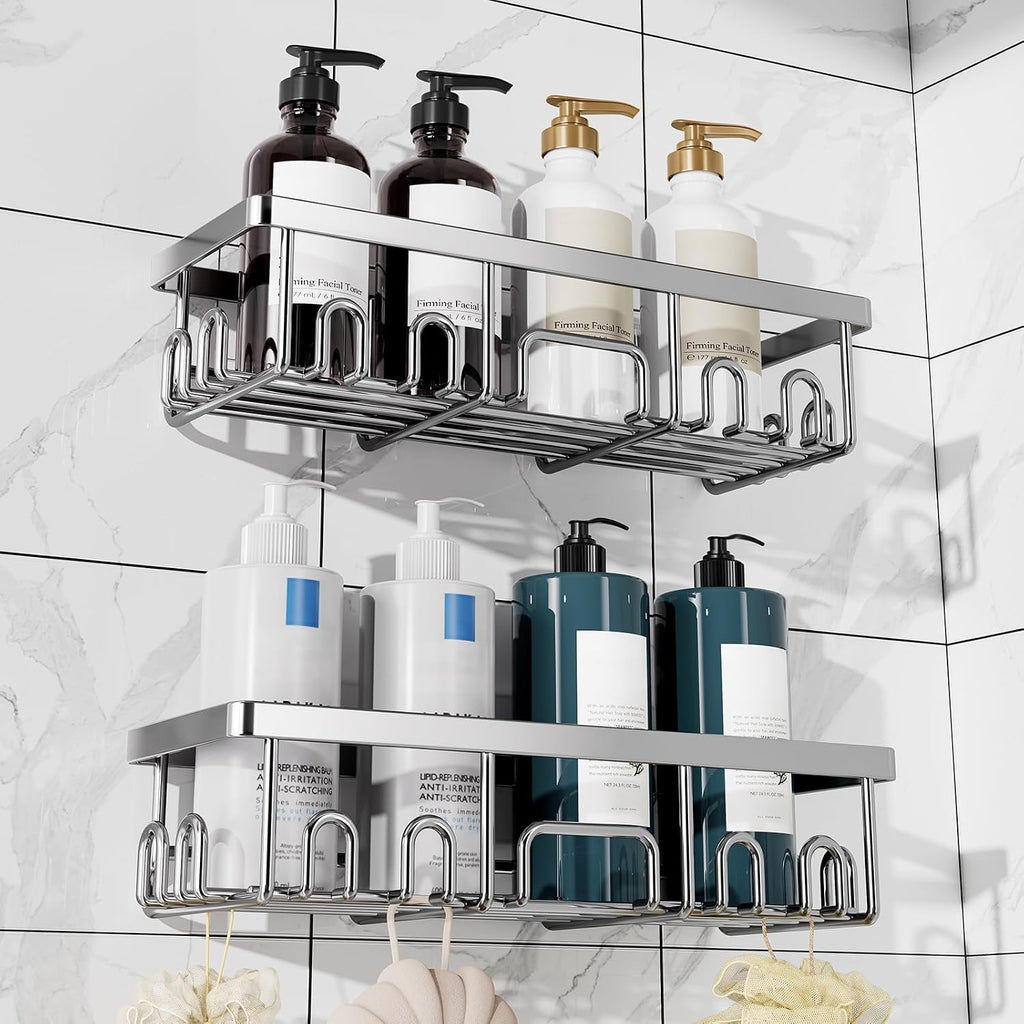 Veken Shower Caddy 2-Pack, Bathroom Organizers and Storage Shelves, Silver