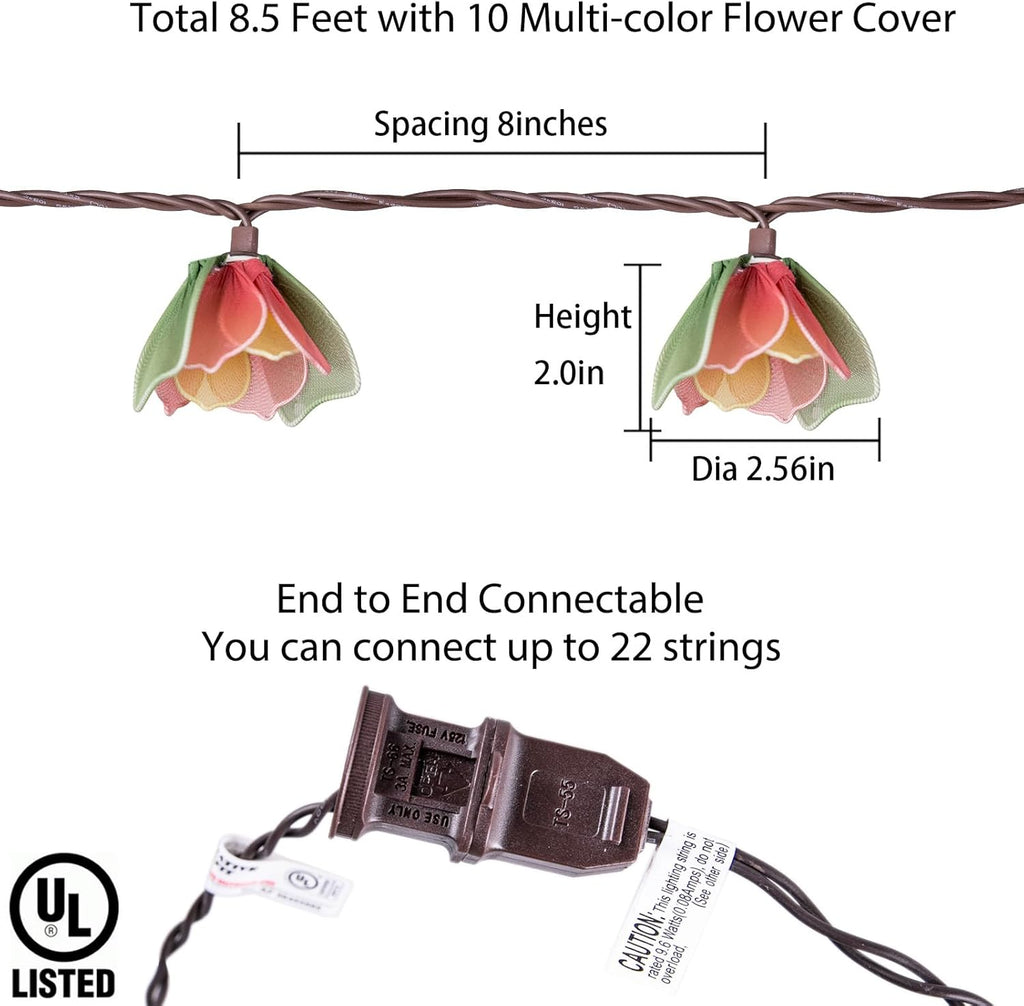 TWINKVILLA Decorative String Lights Plug in with 10 Bulbs, Flower Garland Fairy Lights Connectable Weatherproof Outdoor Indoor for Wedding Garden Pergola Bedroom Porch Floral Home Decor (Multicolor)