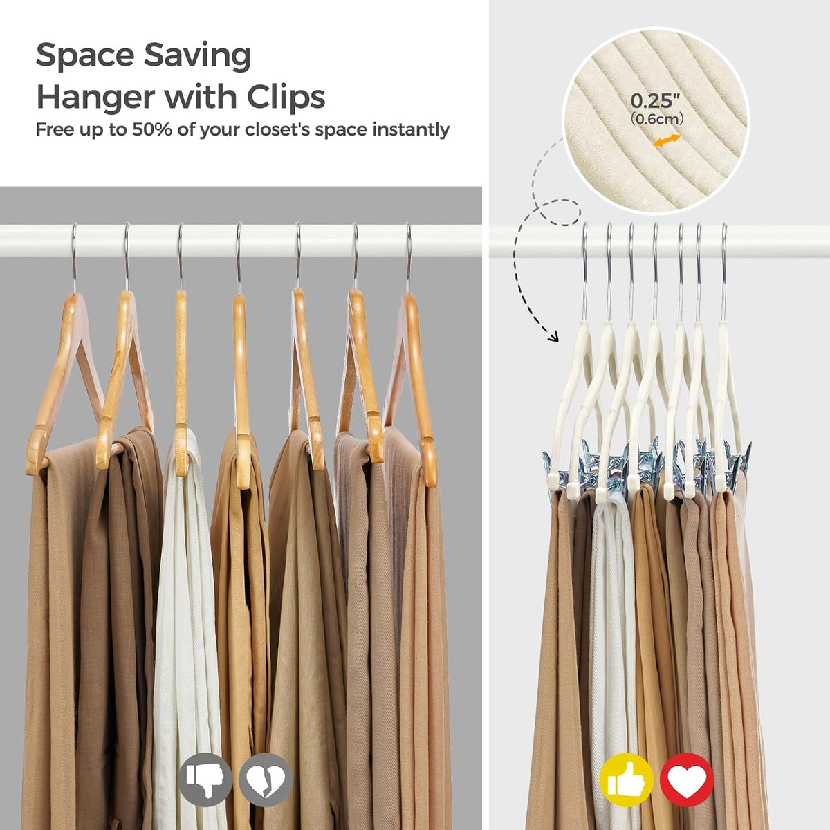 HOUSE DAY Velvet Skirt Hangers with Adjudtable Clips 20 Pack, Ivory
