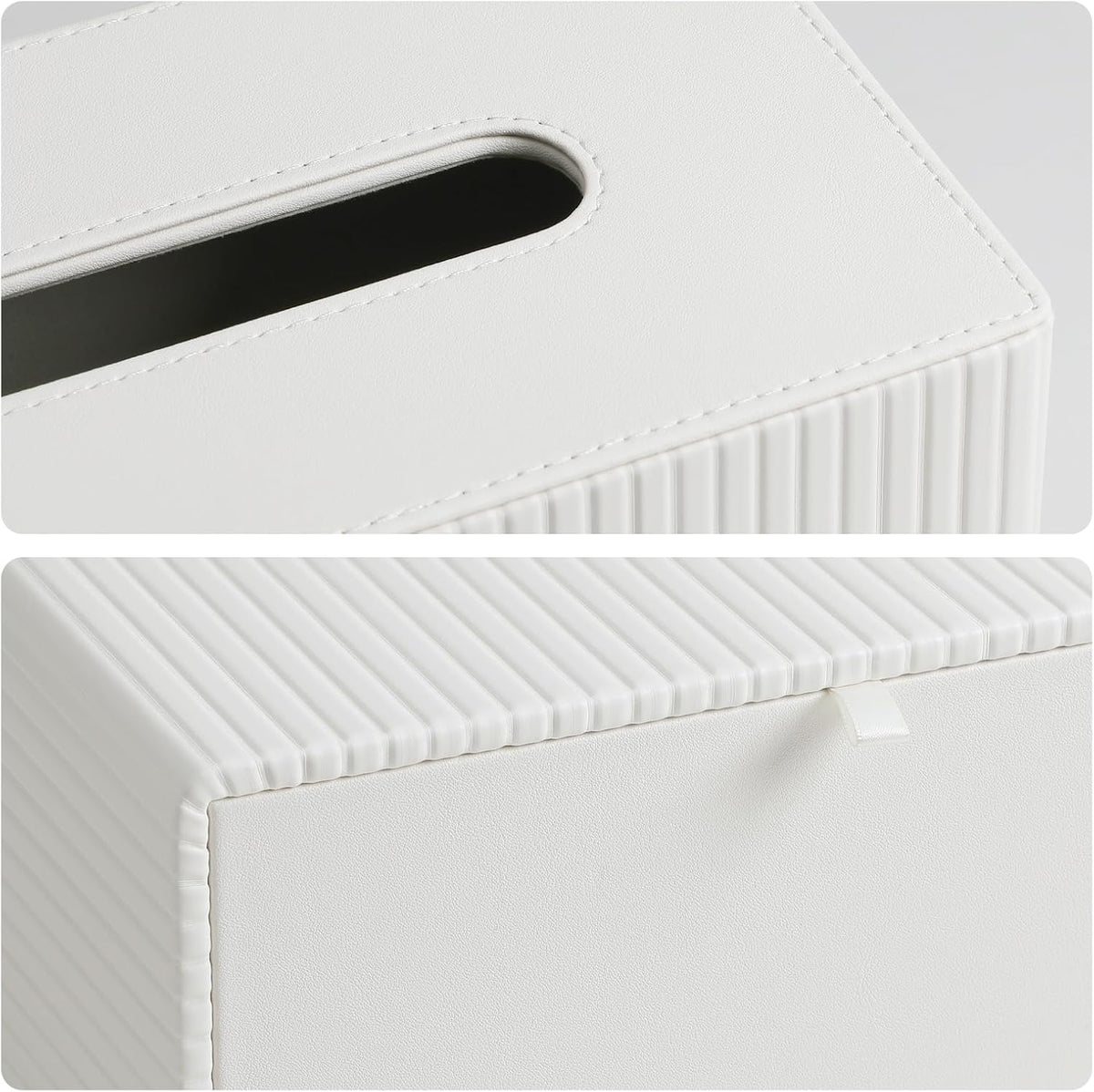 PU Leather Tissue Box Cover Rectangle (Ivory, Inner Height 3.9")