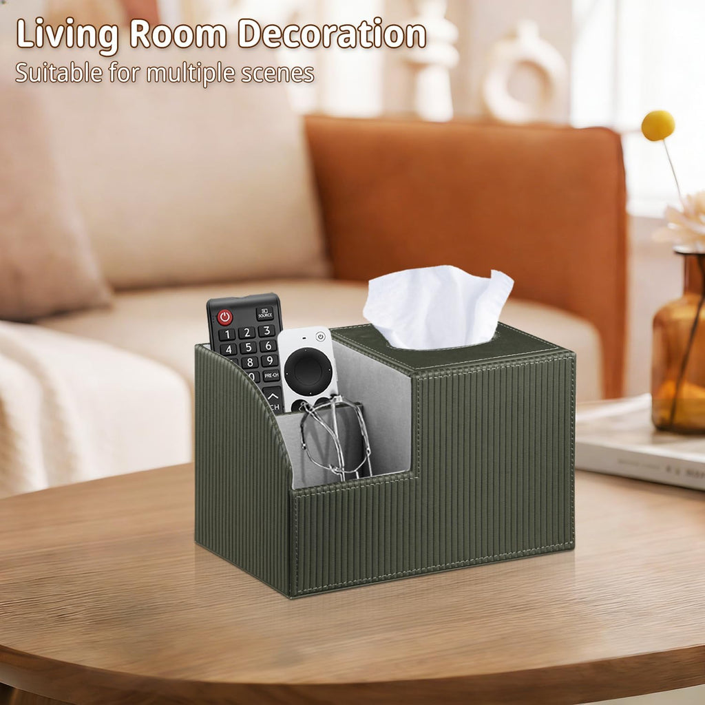 PUSU Square Tissue Box Cover with Storage and TV Remote Control Holder