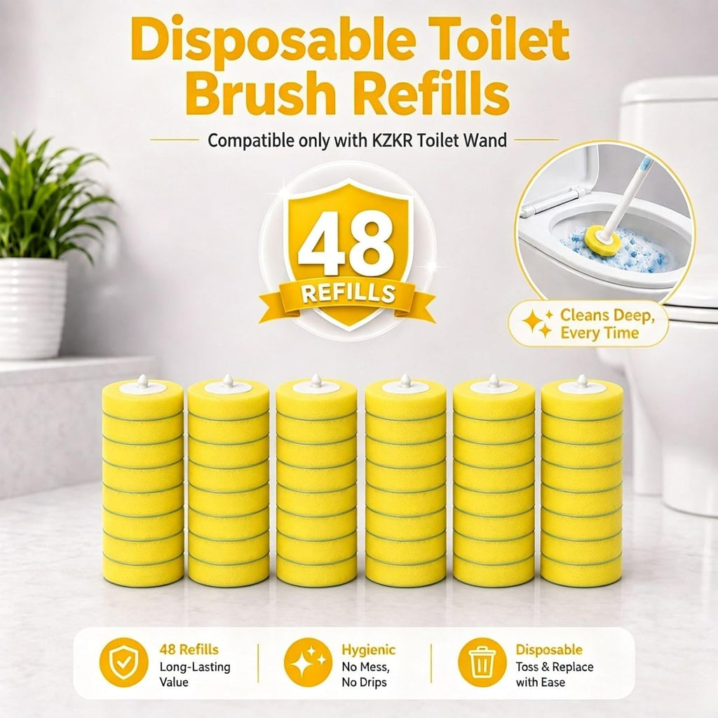 48 Count Disposable Toilet Brush Refills Compatible with KZKR Toilet Wand