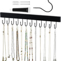 ZEDODIER 2 Pack Necklace Organizer Wall Mount, Wooden Self-Adhesive Jewelry Hanger with 24 Adjustable Hooks, Hanging Holder for Necklace, Belts, Tank Tops, Bras, Black