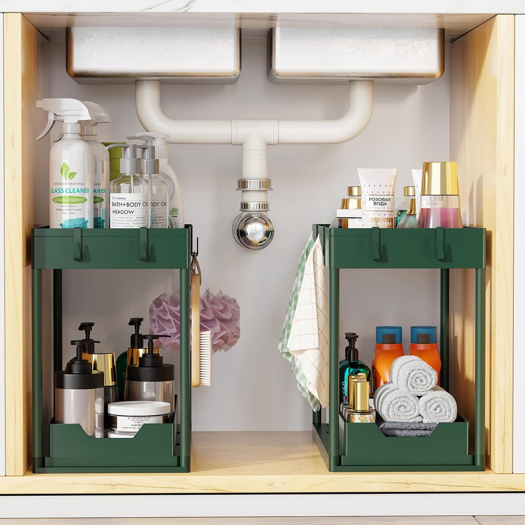 Simple Trending Under Sink Organizer 2 Pack, with Sliding Drawer, Green