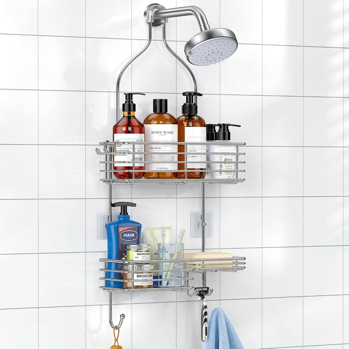 SMARTAKE Hanging Shower Head Caddy, Shower Shelf Organizer, Silver