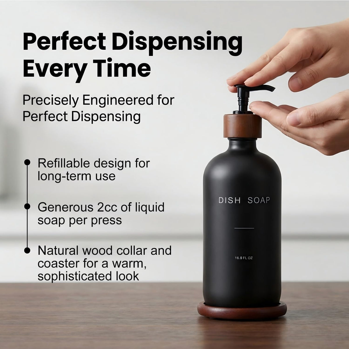 Glass Dish Soap Dispenser with Pump, Black