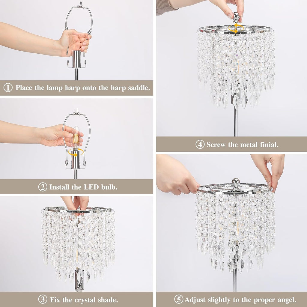 Crystal Table Lamp Set of 2 Touch Control, Crystal Lamps with USB Ports Elegant Shade Bedside Lamp Silver, Dimmable Touch Table Lamp for Nightstand Bedroom Living Room, 4W LED Bulb Included