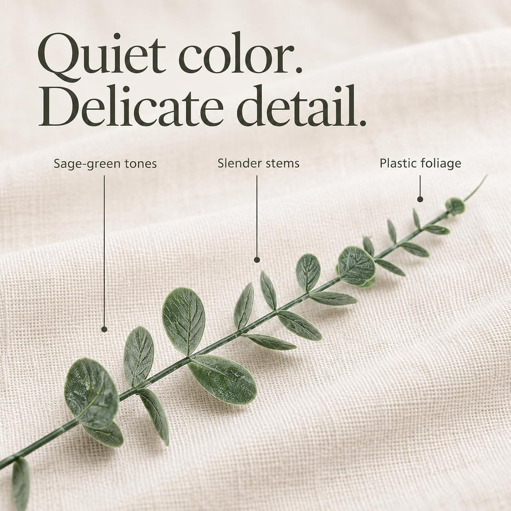 Fake Plants, 100Pcs Eucalyptus Stems Artificial Flowers, Fake Eucalyptus Leaves Stems, Plastic Grey Green Touch Leaf Branches for Home Office Flowers Bouquet Centerpiece Wedding Decoration