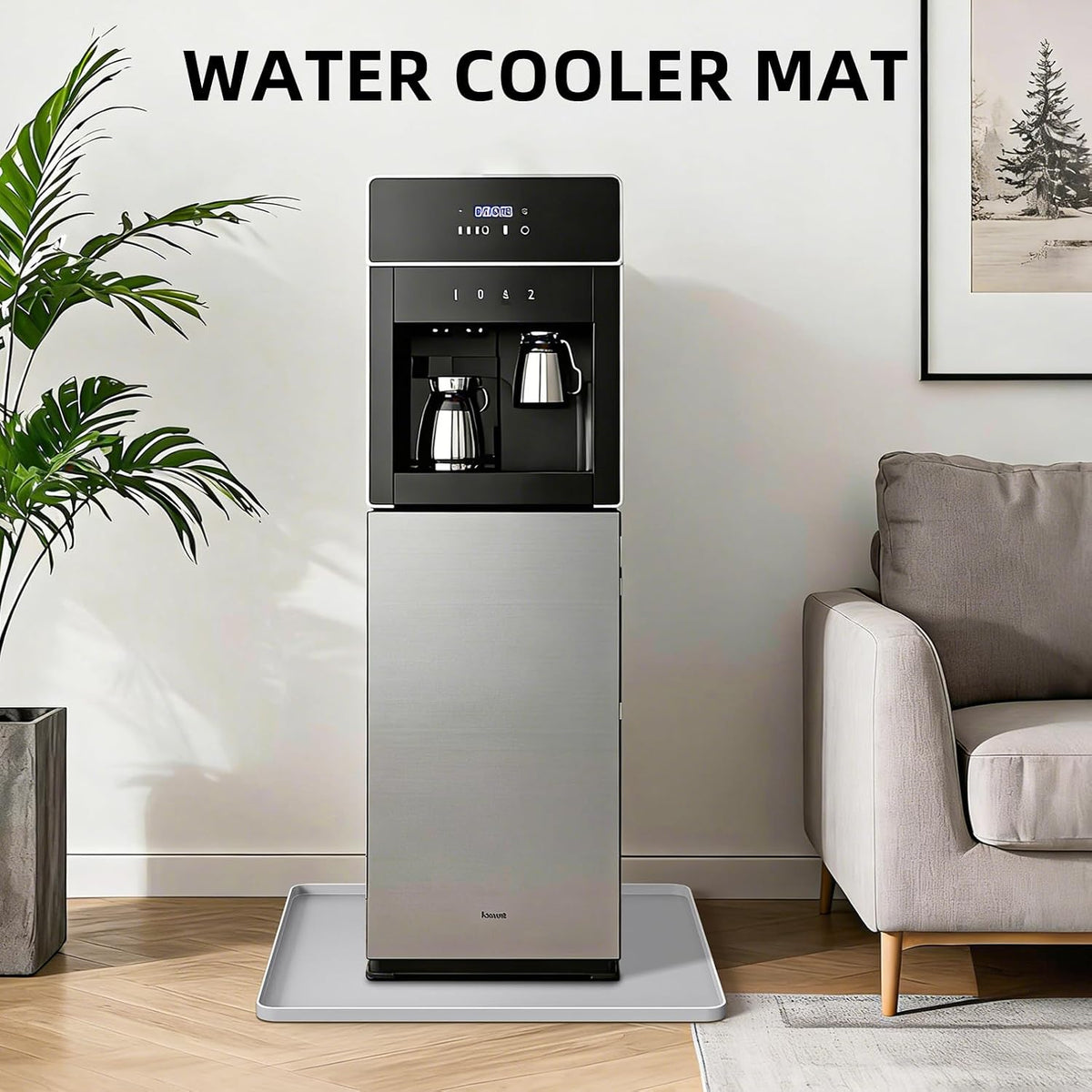 Water Cooler Mat, Waterproof Silicone Tray 19.7"x19.7", Light Gray