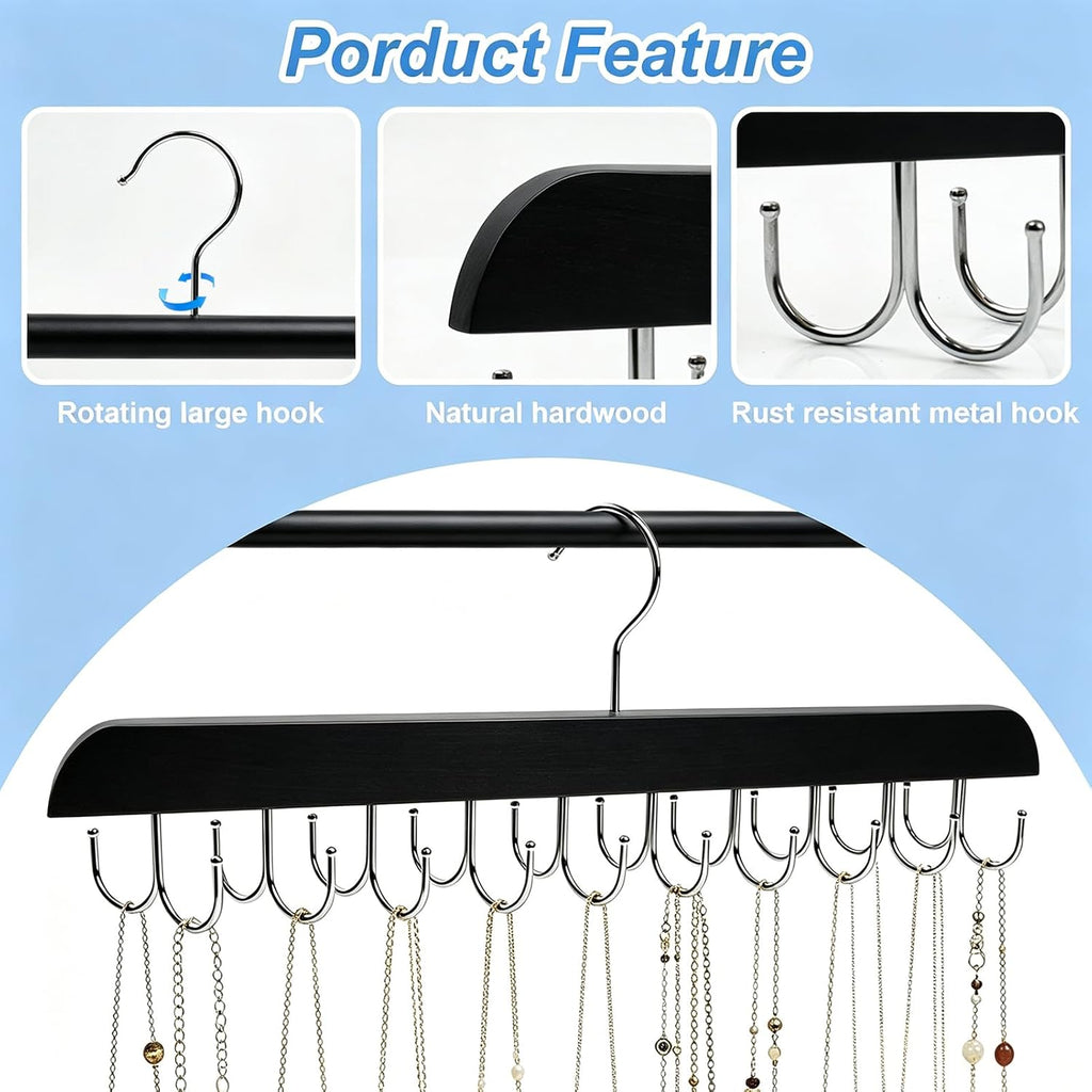 2Pcs Necklace Hanger Wall Mount Jewelry Organizer, Black