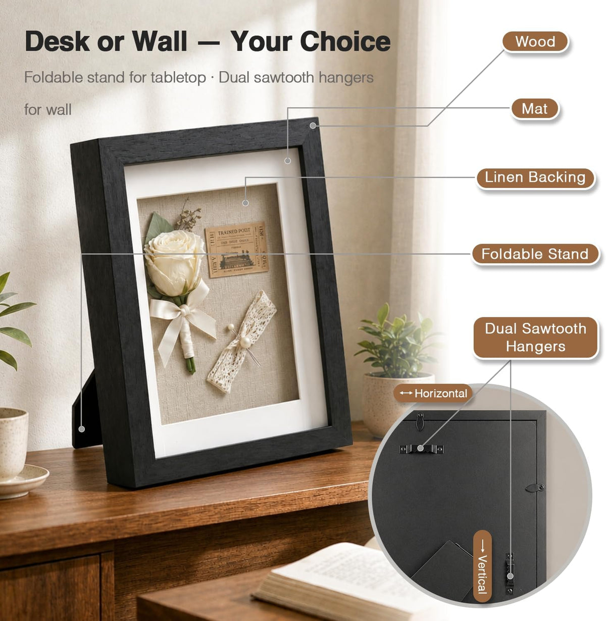 8x10 Shadow Box Picture Frame, 4-Pack Linen Back, with Mat, Black