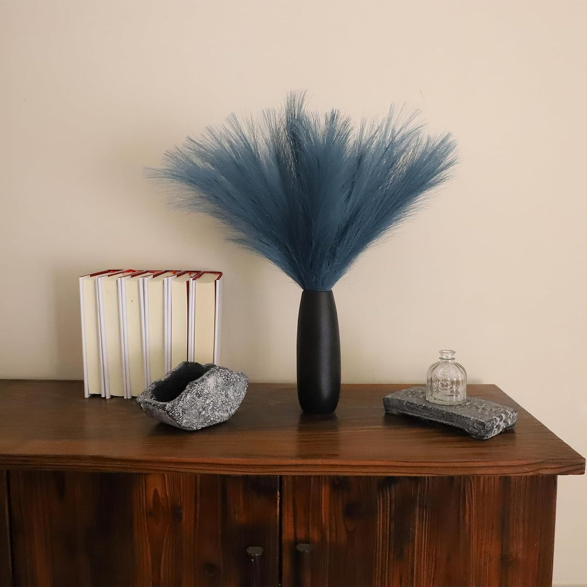 LWINGFLYER Peacock Teal Blue Faux Pampas Grass Decor 18-Inch Short 6 Stems Dried Flowers for Small Vase Boho Home Decor Wedding Bouquet Party Decoration Flower Arrangement Balloon Garland