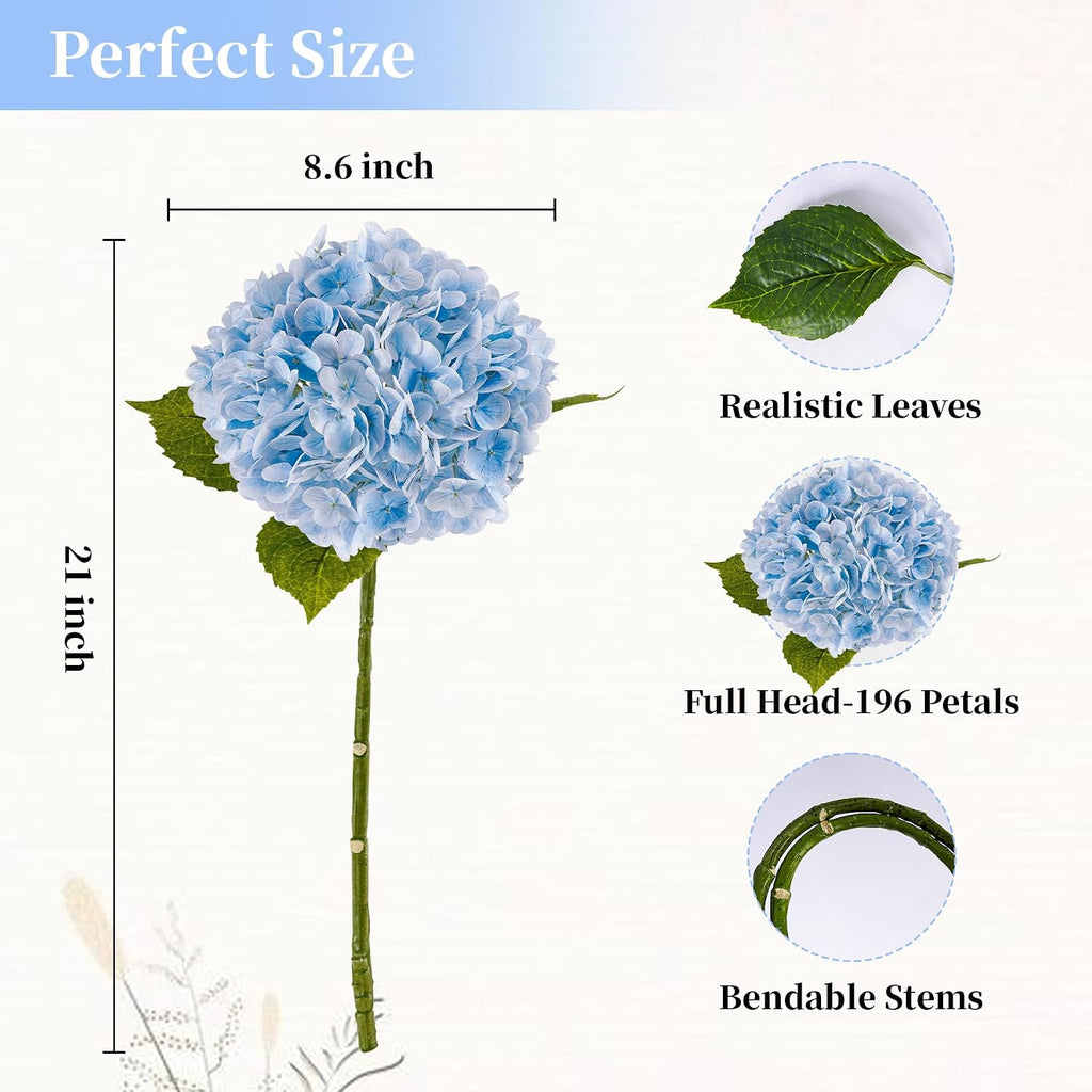 4 Pcs Blue Hydrangea Artificial Flowers 21" Real Touch Latex Flower
