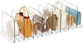 Yecaye Purse Organizer for Closet, Holds 8 Bags, Clear Acrylic Adjustable Shelf Dividers, Stackable Handbag Storage, Keep Bags Upright for Clutch Wallet Pocketbook, Bookshelf Bedroom Office, 2 Pack