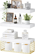 QEEIG Bathroom Shelves Over Toilet Wall (White and Gold, Set of 3, 15.7")