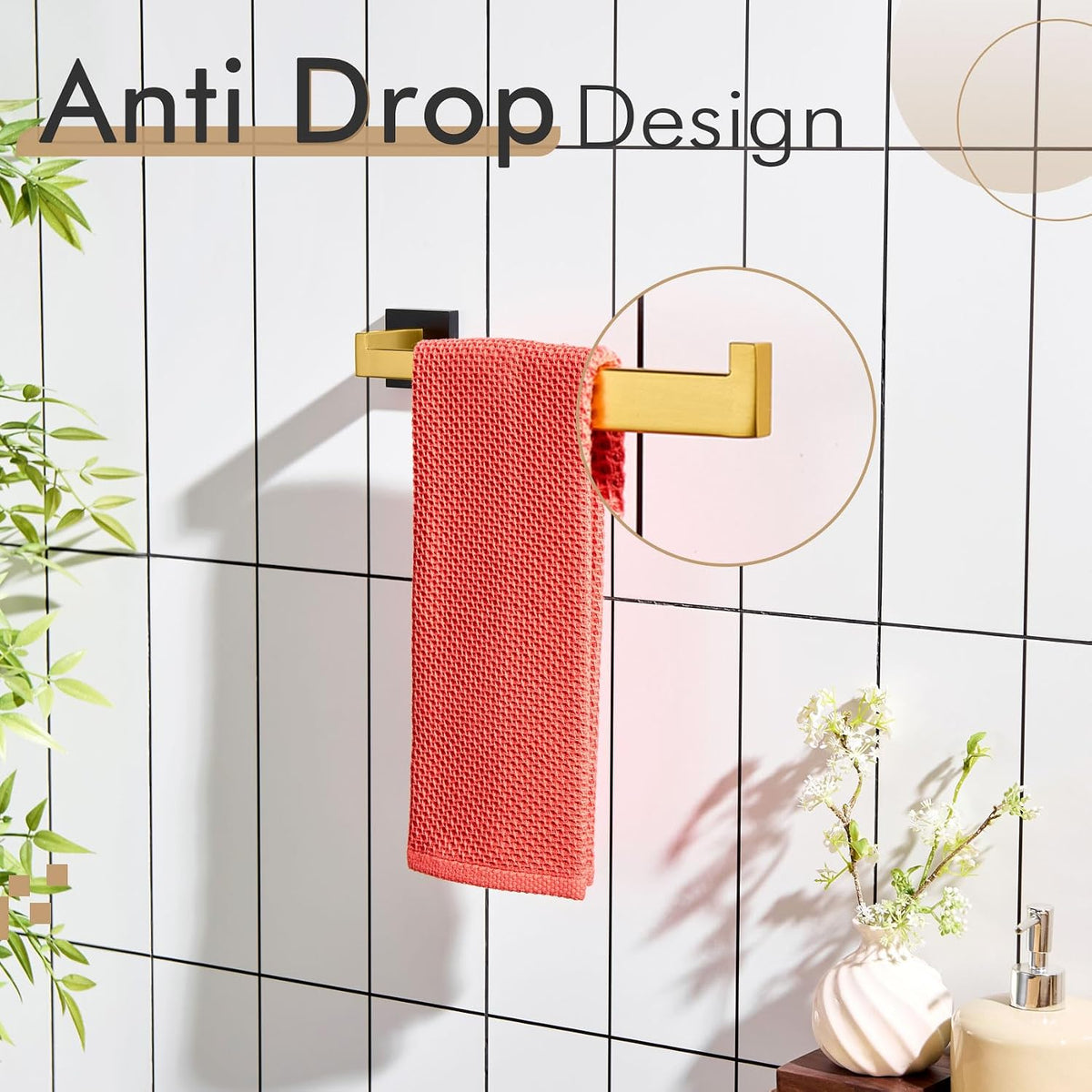 KOKOSIRI Towel Bar for Bathroom Wall Mount 9'' Hand Towel Holder T-304 Stainless Steel Bath Kitchen Accessories Matte Black and Brushed Gold, B3003GDK