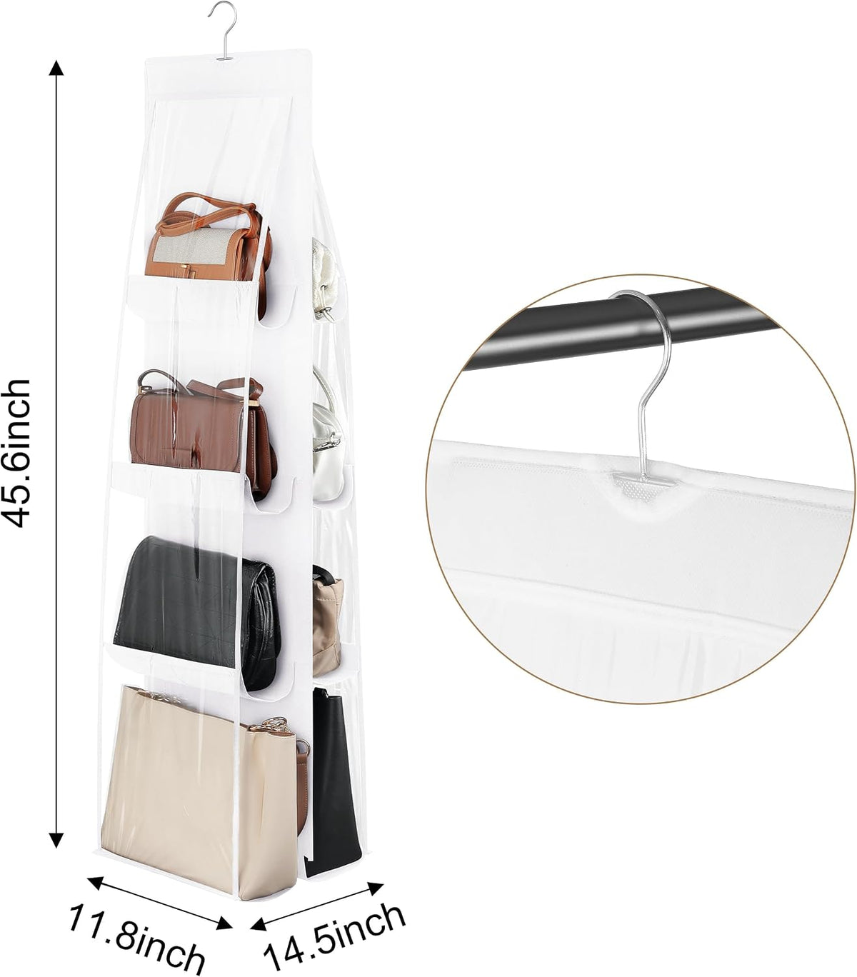 8-Pocket Hanging Handbag Purse Organizer for Closet, White