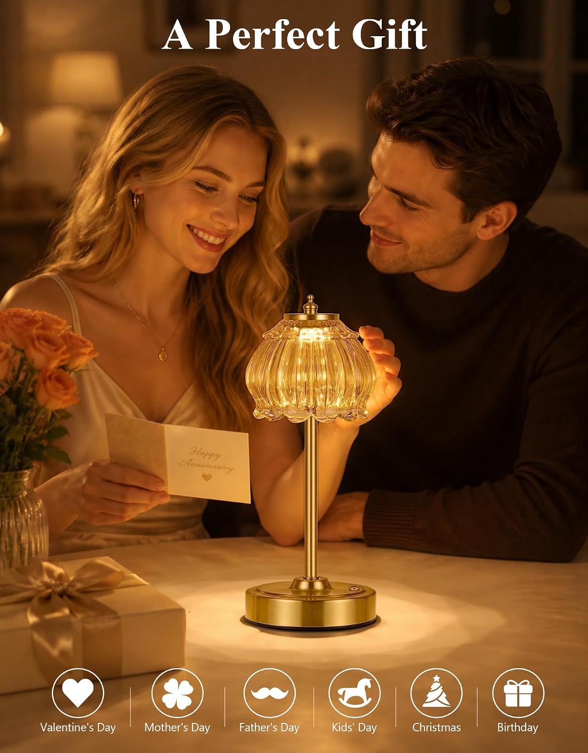 ROTTOGOON Cordless Table Lamp, Glass Rechargeable Battery Operated Lamp, 3-Way Stepless Dimming Touch Lamps, Small Glass Bedside Nightstand Light for Bedroom Dining Table Living Room