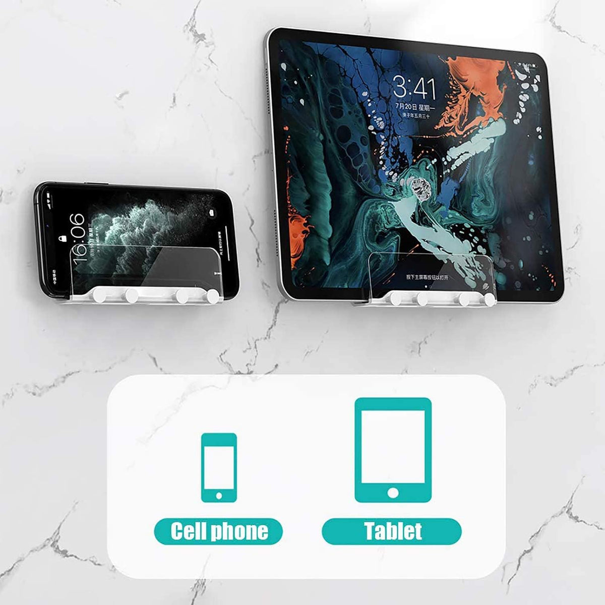 AXBUS Wall Mount Phone Holder,Wall Key Hooks Holder,Adhesive Bedside Shelf,Kitchen Shower for Smartphones,Phone Wall Mount for Bedroom,Kitchen and Living Room,2 Pack