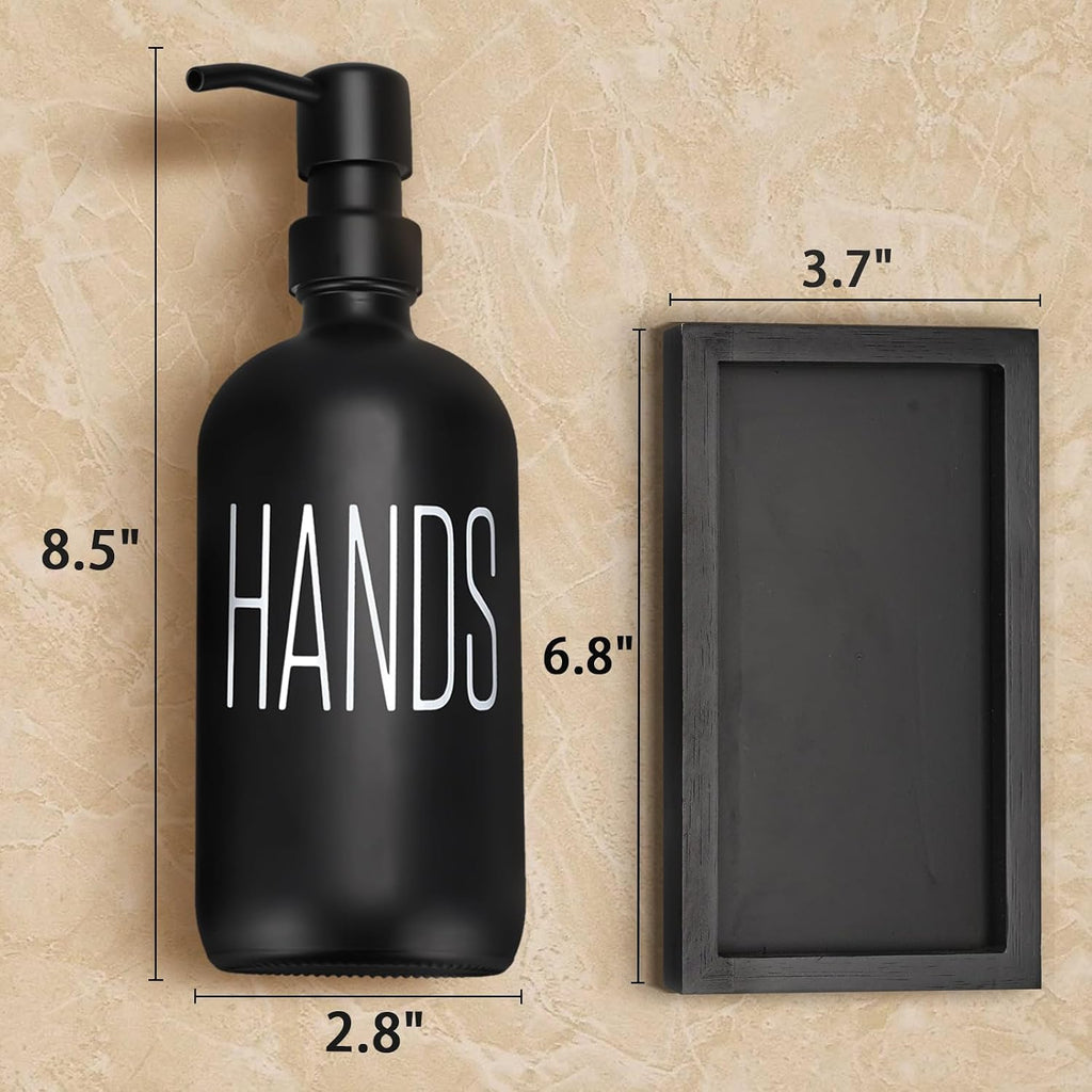 Black Soap Dispenser Set， Hand Soap Dispenser and Dish Soap Dispenser for Kitchen， Glass Kitchen Soap Dispenser Set with Pump， for farmohouse Kitchen Counter Décor
