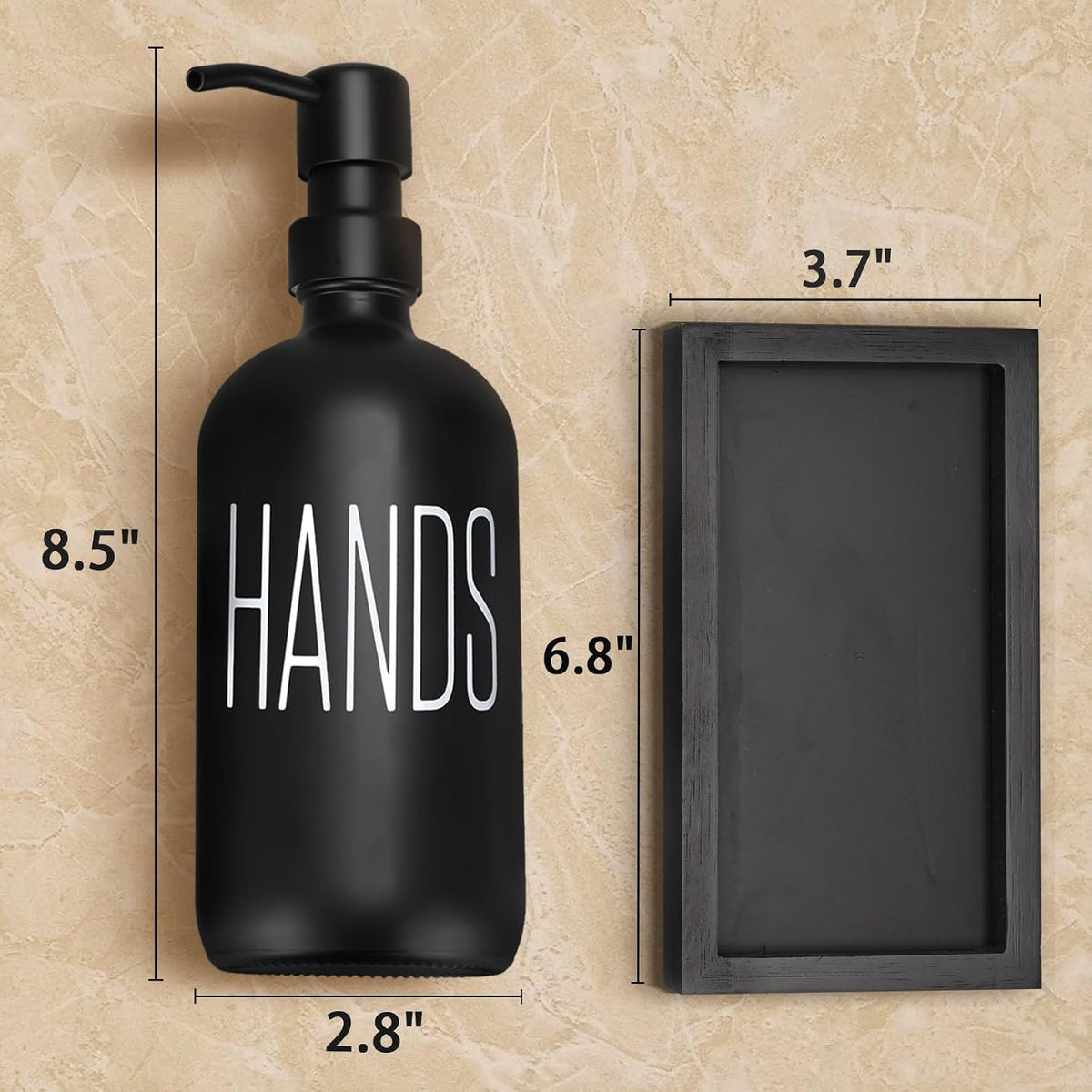 Black Soap Dispenser Set， Hand Soap Dispenser and Dish Soap Dispenser for Kitchen， Glass Kitchen Soap Dispenser Set with Pump， for farmohouse Kitchen Counter Décor