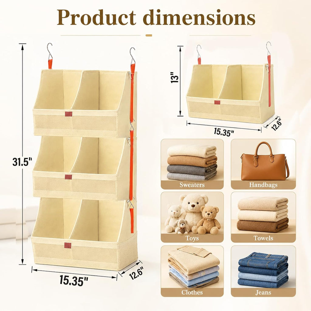 Hanging Closet Clothes Organizers and Storage Detachable 3 Tier Wider