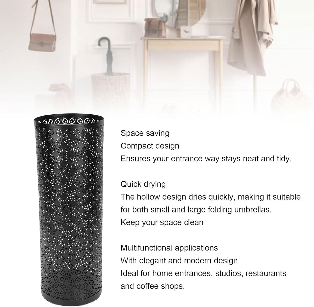 Metal Round Umbrella Stand Rack, FreeStanding Umbrella Holder for Entryway, Home, Office (Black)