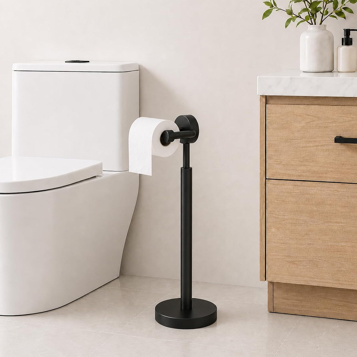 YUMORE 5.28 lb Heavy Duty Black Toilet Paper Holder Stand, Weighted Base